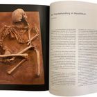 "Die Totenbehandlung im Mesolithikum" steht über einem Artikel. Links ein Skelettfoto auf braunem Hintergrund.