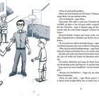 „Nein, sie sind auf Kreuzfahrt.“ Illustration: Ein Mann schüttelt zwei Kindern die Hand; eine Frau steht im Hintergrund.