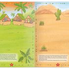 Links: „Schau mal, Mama!“, Weihnachtsmarkt mit Hütten. Rechts: Familie Alpaka, Adventsspaziergang, geschmückte Kakteen.