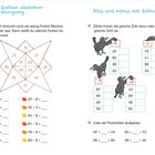 Einstellige Zahlen abziehen mit Zehnerübergang: Rechne Aufgaben, um Farben zu bestimmen. Illustration mit Vögeln und Zahlen.