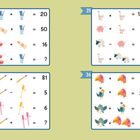 Nummern 33 bis 36 sind Denkaufgaben mit Symbolen. Ein grüner Dinosaurier trägt Rollschuhe und Sonnenbrille. Rechts steht "LEICHT".