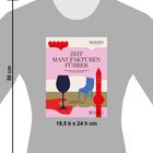 „ZEIT Manufakturen Führer“ über einer Grafik mit einem Weinglas, Stuhl und einer Uhr auf grauem Hintergrund.