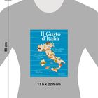 "Il Gusto d'Italia", ein grau-rotes Layout mit Maßeinheiten und einem bunten Umriss von Italien.