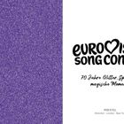 "Eurovision Song Contest. 70 Jahre Glitter, Spaß und magische Momente." Links lila Glitzer, rechts schwarzer Text auf Weiß.
