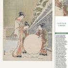 Januar, 3. Woche. Illustration mit traditionell gekleideten Frauen, die einen Schneeball formen. Kalender: 18-24 Januar.