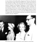 Seite enthält einen Text über Presseaufregung bei Ankunft von Stars in England. Unten Schwarz-Weiß-Foto mit vier elegant gekleideten Personen.
