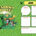 "SSSUNNY DAYSSS!", "JUNE", "QUOTE OF THE MONTH!", "GRATEFUL FOR", "MIND & BODY", "EAT MORE", "WELLNESS GOALS:". Illustration: Creeper und Katzen.