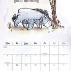 Text: "Good morning. If it is a good morning." Illustration mit Esel, Kalender für Januar unten. Kiefernzweige dekorativ.