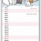 „Puurrrfect MUM“, Kalender für Januar 2027. Illustration von drei Katzen mit Schleifen und einer großen Katze.