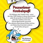 "Pausenloser Knobelspaß! Mit Anleitung und Lösungen." Sudoku-Rätsel im Hintergrund, gelber Hintergrund, Cartoon-Hai unten.