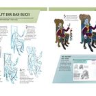 "SO HILFT DIR DAS BUCH" leitet eine Anleitung zum Zeichnen von Figuren ein. Illustrationen zeigen den schrittweisen Prozess.