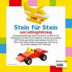 "Stein für Stein zum Lieblingsfahrzeug. Baue mit LEGO®-Steinen 26 Fahrzeuge. Enthält Anleitungsfotos." Ein rotes Auto und ein gelbes Flugzeug aus LEGO-Steinen.