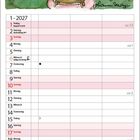 Text: „Erdbeben?“ „Seniorentanzkurs!“ Illustration: Drei Nilpferde auf Sofas sprechen. Darunter Kalender für Januar 2027.