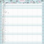 Text "Januar" oben in einem dekorativen Kalenderlayout. Tabelle mit Daten und Wochentagen, pastellfarbener Hintergrund mit Mustern.