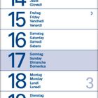 Kalenderblatt Januar 2027. Tage und Wochentage in mehreren Sprachen, Feiertage markiert. Montag beginnt Woche.