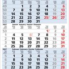 Kalender für Dezember 2026 bis Februar 2027, mehrsprachig mit roten Sonntagen. Feiertage und Kalenderwochen sind markiert.