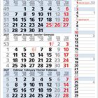 Kalender für Dezember 2026 bis Februar 2027 mit Wochen- und Kalendertagen in mehreren Sprachen. Feiertage rot markiert.