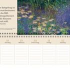 Kalender mit Rilke-Zitat: "Mag auch die Spieg' im Teich oft verschwimmen: Wisse das Bild." Claude Monet-Gemälde, Woche 20.