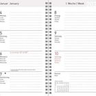 Kalenderseite für Januar 2027, Woche 1. Tage und Notizen in mehreren Sprachen. Links: 4-7, rechts: 8-10, Feiertag markiert.