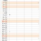 Kalenderseite für Januar 2027. Oben eine Katze auf schneebedecktem Dach. Darunter Wochentage und Daten in Tabellenform.