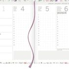 2027 Kalender, Januar, englische und deutsche Wochentage, florales Muster am Rand, rosa Lesezeichen in der Mitte.