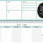 Oben stehen: Wochentag, Prioritäten, "Viele Dinge fallen mir einfach so zu. Die Augen zum Beispiel." Unten: Monats- und Wocheneinteilung.