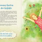 Logo mit "Emmas Garten der Gefühle". Ein Mädchen in einem roten Kleid liegt lächelnd auf einer Blumenwiese.