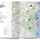 Überschrift: "Osten". Eine Karte mit Orten wie Posada, Capo Comino und Orosei; markiert mit Symbolen für Sehenswürdigkeiten.