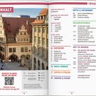 INHALT, Digitale Extras: go.marcopolo.de/app/lei. QR-Code darunter. Schöner Altbauplatz mit Menschen. Markdown-Notizen. 