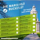 "Die Marco Polo Bucketlist: Das musst du in Dublin erlebt haben" gefolgt von einer Liste mit 10 Aktivitäten in Dublin. Links im Bild sind Bäume und rechts ein historisches Gebäude.