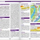 „BURGHAUSEN“ und „RUPERTIWINKEL“ sind hervorgehoben. Links beschreibt den Ort Burghausen mit Sehenswürdigkeiten. Rechts zeigt eine Karte.