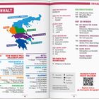 **Inhalt** und farbige Karte von Griechenland mit Regionen: Makedonien & Thrakien, Epirus, Thessalien, Athen & Attika, Mittelgriechenland, Peloponnes.