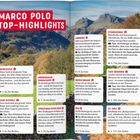 "MARCO POLO TOP-HIGHLIGHTS" in weiß auf rotem Hintergrund. Reiseziele mit Beschreibungen: Newcastle, Cambridge, Stonehenge.