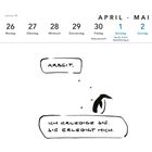 Woche 17: 26 Montag, 27 Dienstag, 28 Mittwoch, 29 Donnerstag, 30 Freitag; April-Mai; Illustration eines Pinguins mit Text.