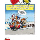 "Als Rennfahrer muss man dicke Eier haben." Ein Fahrer auf einem Motorrad sagt: "Autsch! Autsch! Autsch!"  
