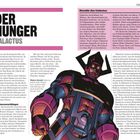 "DER HUNGER GALACTUS" zentral oben. Links detaillierte Informationen aus den Akten über Galactus. Rechts große Illustration von Galactus.