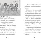 Text: „Kuckuck!“, „Tut mir leid, Tempo“, „Treffer!“, „Gehen wir.“ Junge, bunte, fröhliche Figuren in einem Säulengebäude.