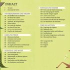 Inhalt: Vorwort, Land der Kelten, Kriegerinnen und Helden, Liebe und Treue, Schicksal und Magie, Fantasie und Fakten. Illustrationen von Figuren und Tieren auf grünem Hintergrund.