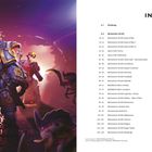 Links: Zwei gepanzerte Krieger; einer trägt einen goldenen Helm. Rechts: Übersicht verschiedener Warhammer-Spieltitel.