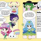 Comic-Stil mit Chibi-Figuren. Links Begrüßung zur Kawaii-Masterclass, rechts ein Inhaltsverzeichnis mit Kawaii-Themen.