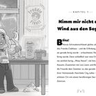 Text: Freddie Fixit, Mit dem richtigen Werkzeug ist alles möglich. 
Kapitel 1: Nimm mir nicht den Wind aus den Segeln. Blitz!

Illustration: Ein fröhliches Mädchen hält einen Schraubenschlüssel, umgeben von Schrauben. Im Hintergrund blitzt es. 