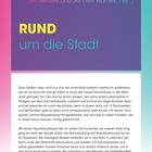 "RUN DUM die Stadt" in gelb und türkis auf lila Hintergrund. Text über Kindheitserinnerungen in Gießen und Abenteuer.