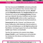 "City|Trip – Stadtführer für individuelles Entdecken" steht oben. Text beschreibt Sehenswürdigkeiten in Hamburg, mit einem Foto der Stadt und einer Karte. Eine praktische Web-App wird erwähnt.