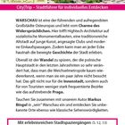 „CityTrip – Stadtführer für individuelles Entdecken.“ Karte und Foto von Warschau. Beschreibung der Stadt und Hinweise zu Stadtspaziergängen.