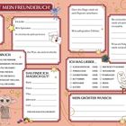 Freundebuch mit Feldern für Namen, Spitznamen, Vorlieben und Wünsche im Hogwarts-Stil, mit magischen Illustrationen.