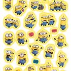 Sprechblasen: Krone, "Banana!", "Bello". Gelbe Figuren in blauer Kleidung mit fröhlichen Ausdrücken.