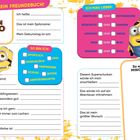 Freundebuch mit Minion-Illustrationen. Platz für persönlichen Text: Name, Hobbys, Vorlieben, Superschurken, größte Wünsche.