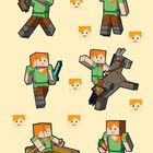 Illustration eines Videospielcharakters in Blockform bei verschiedenen Aktivitäten: Bogenschießen, Schwertkampf, Reiten.