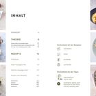 Inhalt: Vorwort, Theorie, Rezepte, Service. Symbole für vegetarisch, vegan, glutenfrei. Bilder von Essen, z.B. Salate.
