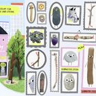 Illustration: Ein rosa Gebäude mit "Museum für außergewöhnlich schöne Stöcke & Steine". Viele komische, lustige Stein- und Stockporträts.